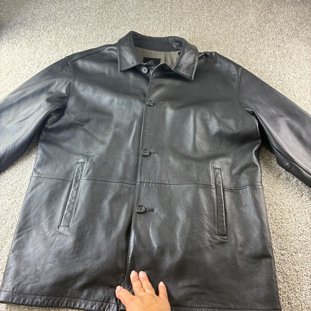 Weatherproof Mens Leather Reversible Jacket Coat L Button Front Gray Black